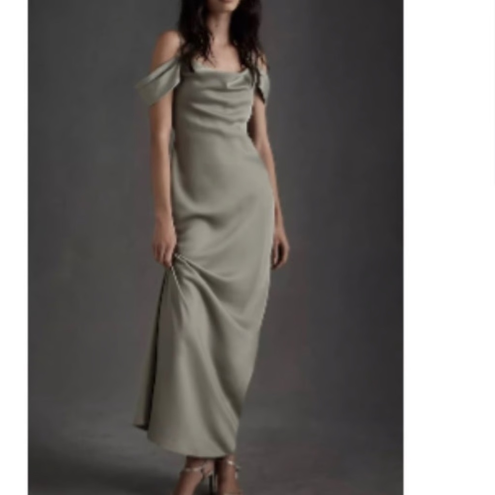 BHLDN Ira Satin Charmeuse Dress in sage. Size 8. Worn once. Never altered